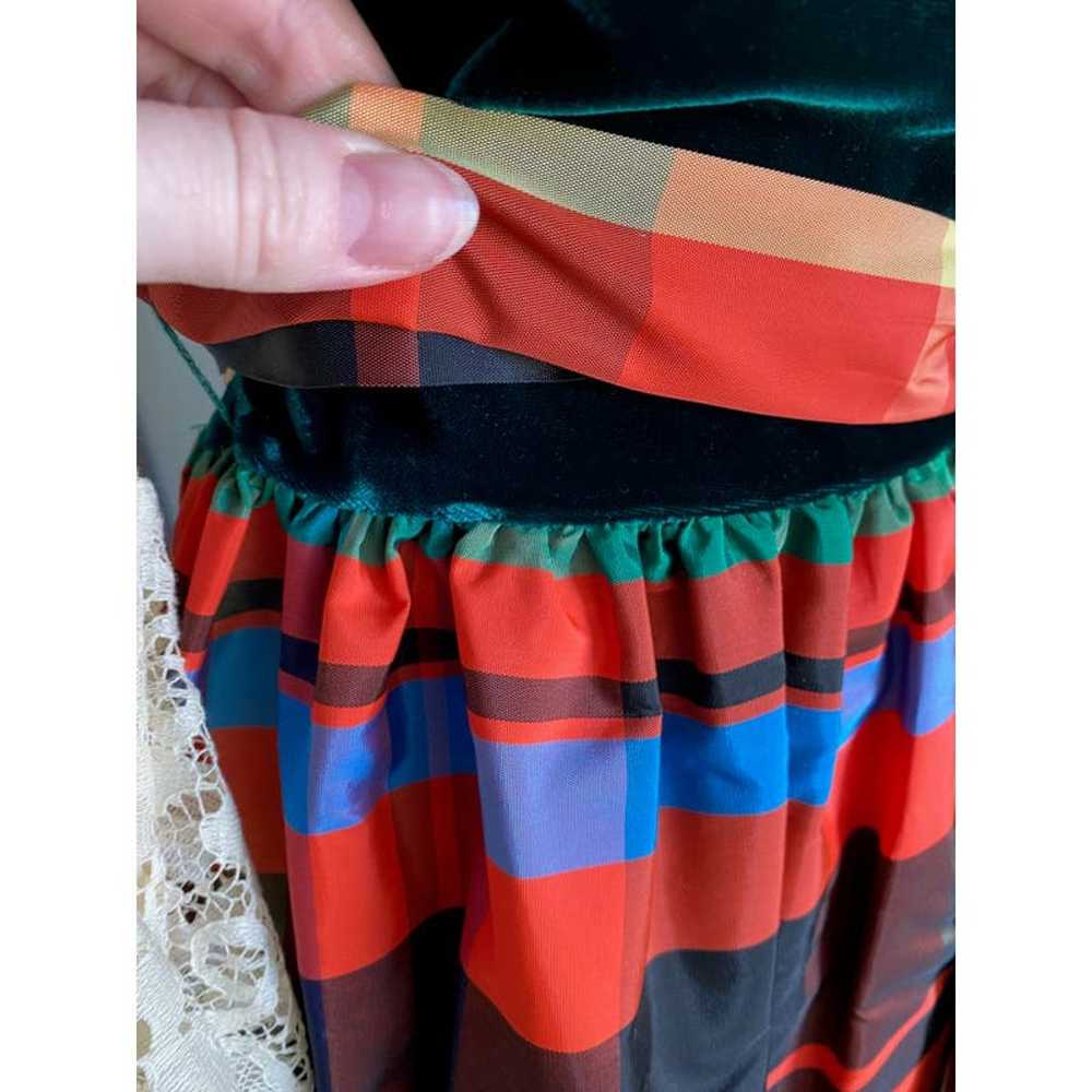 1970s dress taffeta plaid skirt velvet lace Chris… - image 9