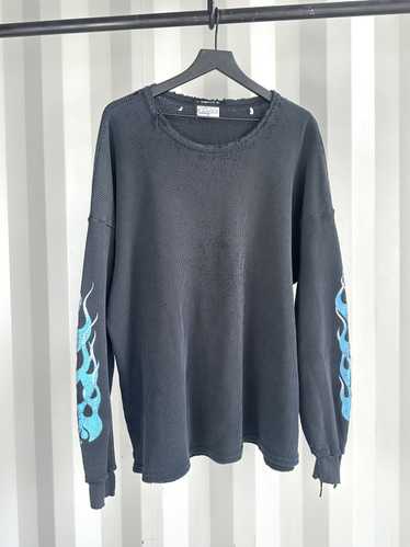 Vintage Thrashed Faded Blue Flame Thermal