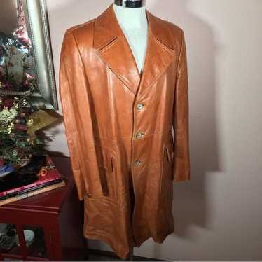 Other Vintage 60 70 Mod Brown Leather long Trench 