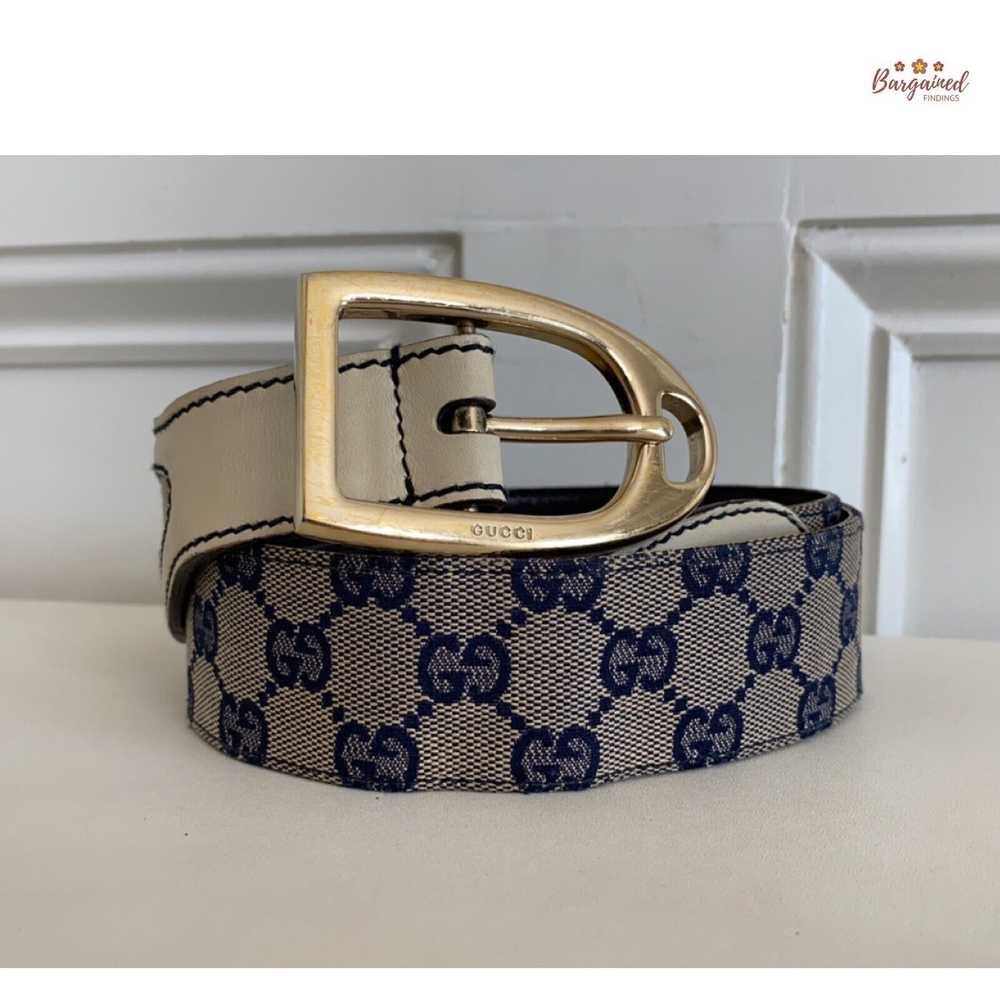 Gucci Gucci Navy GG Monogram Canvas Cream Leather… - image 1