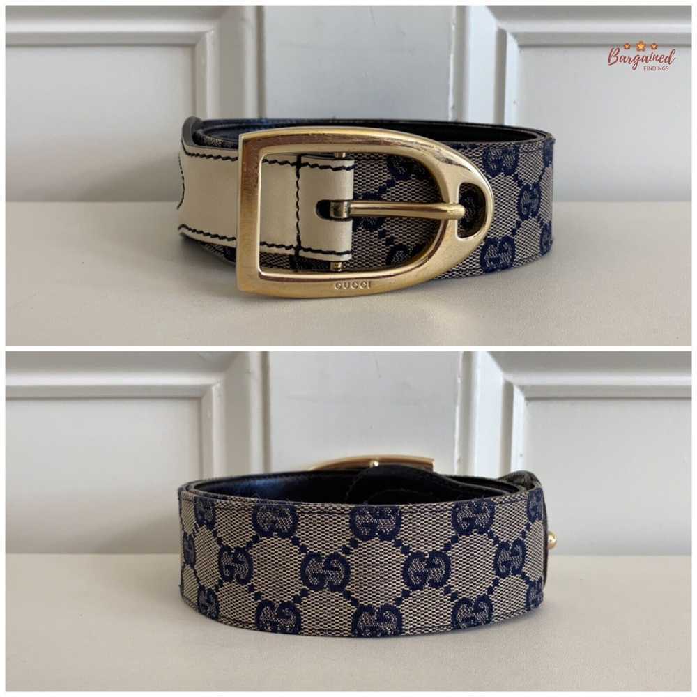 Gucci Gucci Navy GG Monogram Canvas Cream Leather… - image 8