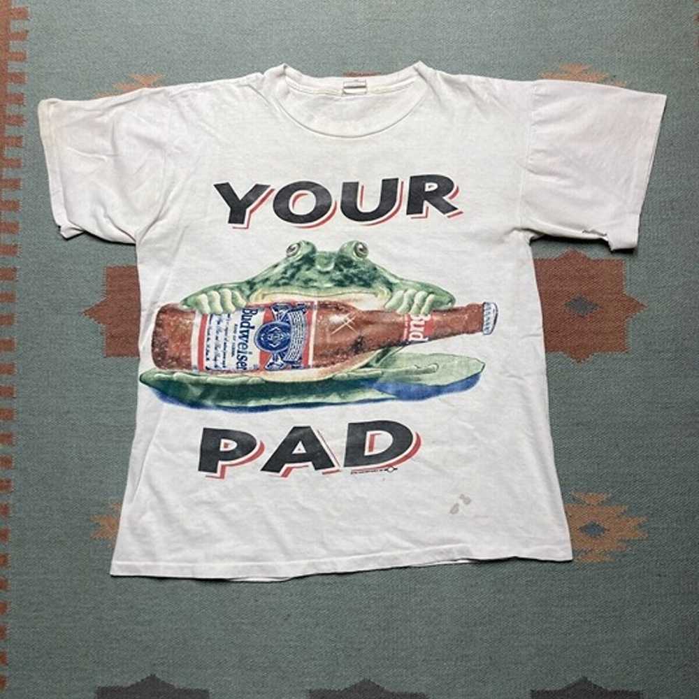 Vintage 90s Budweiser t shirt frog your pad or mi… - image 1