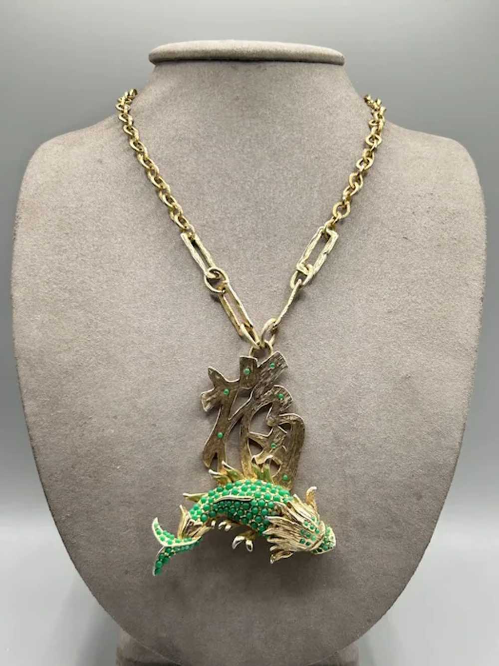 Rare La Royale Signed Koi Fish Necklace Oriental … - image 10