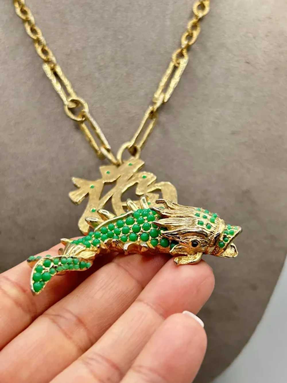 Rare La Royale Signed Koi Fish Necklace Oriental … - image 11