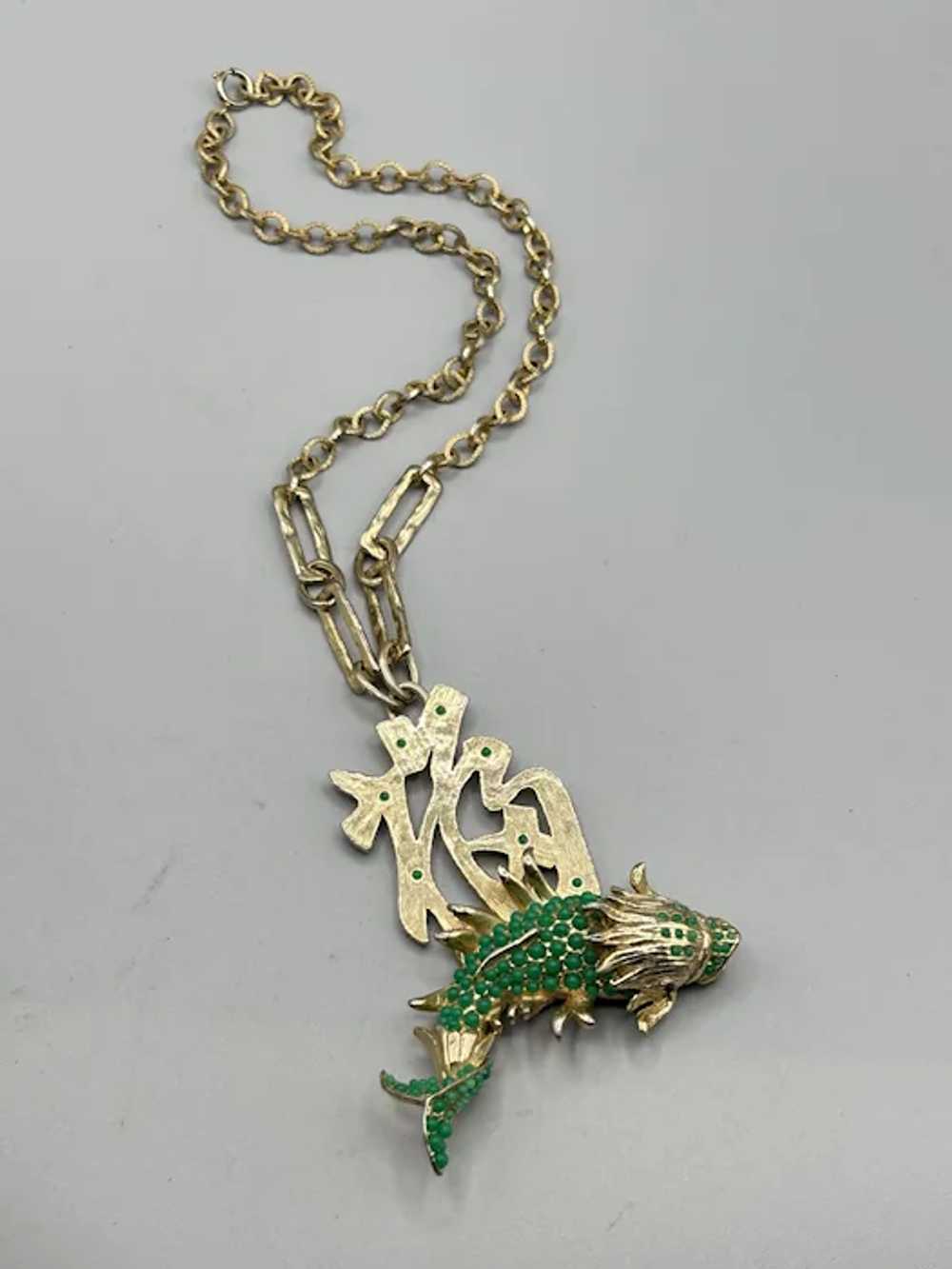 Rare La Royale Signed Koi Fish Necklace Oriental … - image 2