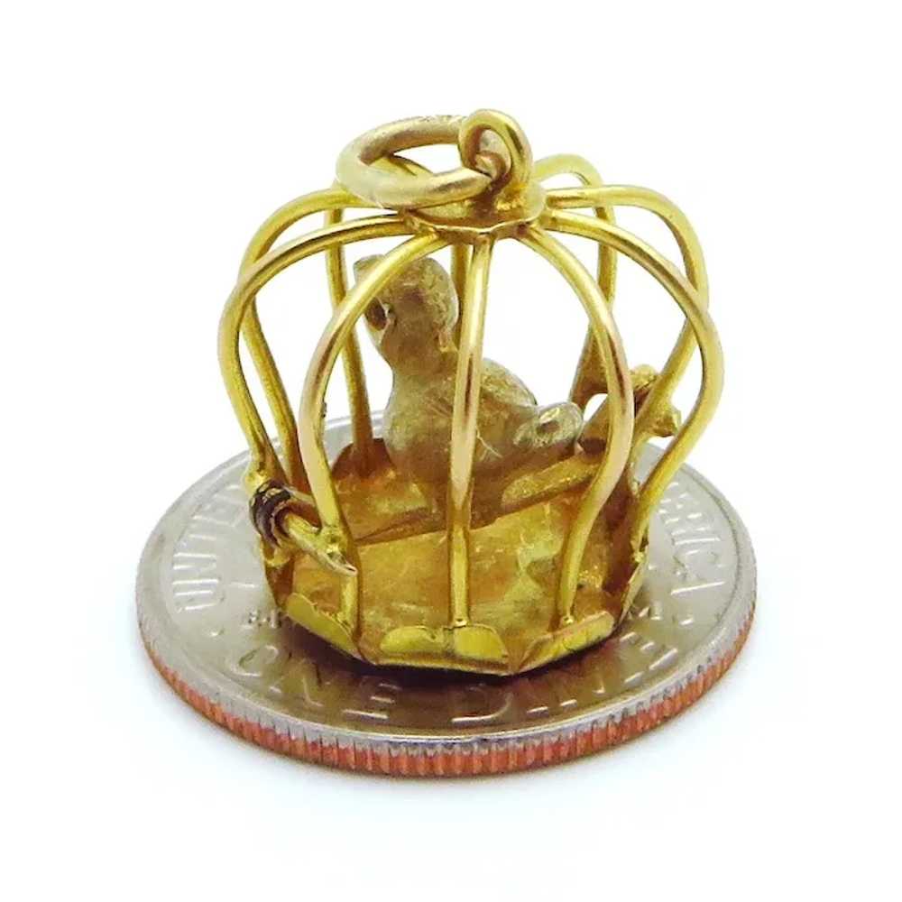 Vintage 14K Gold 3D Bird Singing in Birdcage Char… - image 8