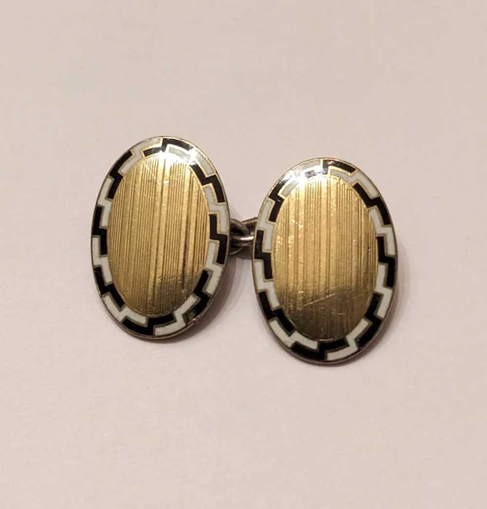 Antique Silver Black and White Cuff Links - image 2