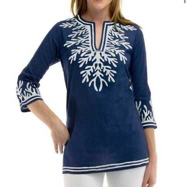 Gretchen Scott Reef Embroidered Tunic in Blue| Si… - image 1