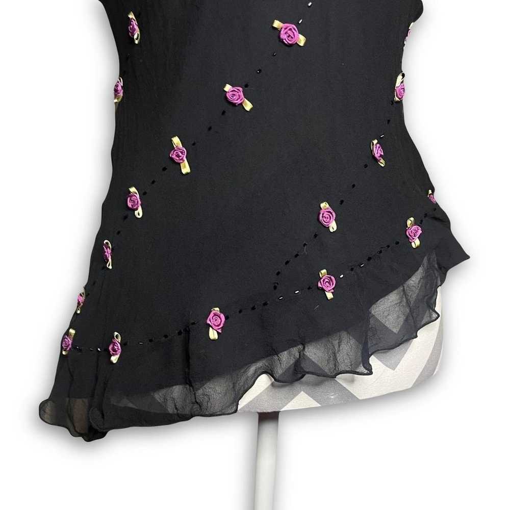 90s silk rosette beaded blouse - image 2