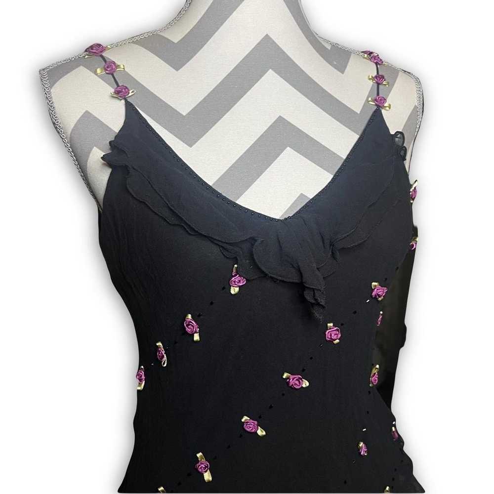 90s silk rosette beaded blouse - image 3