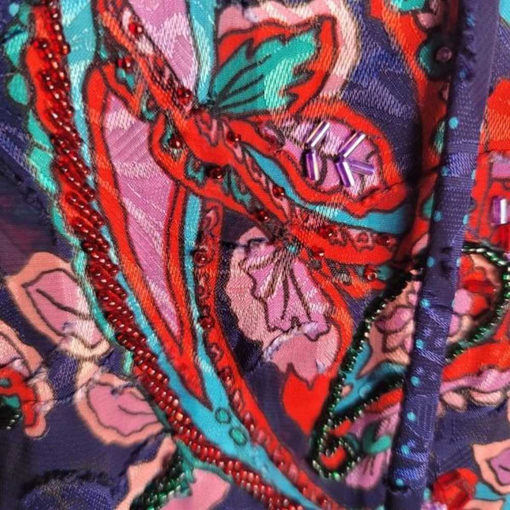 Diane Freis Vintage Multicolor Sheer Beaded Blous… - image 3
