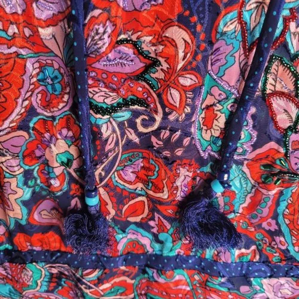 Diane Freis Vintage Multicolor Sheer Beaded Blous… - image 8