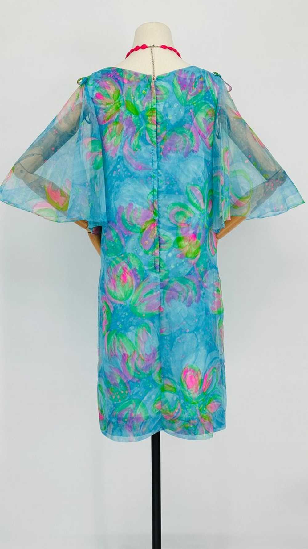 1960 Blue/Green Watercolor Chiffon Dress - image 7