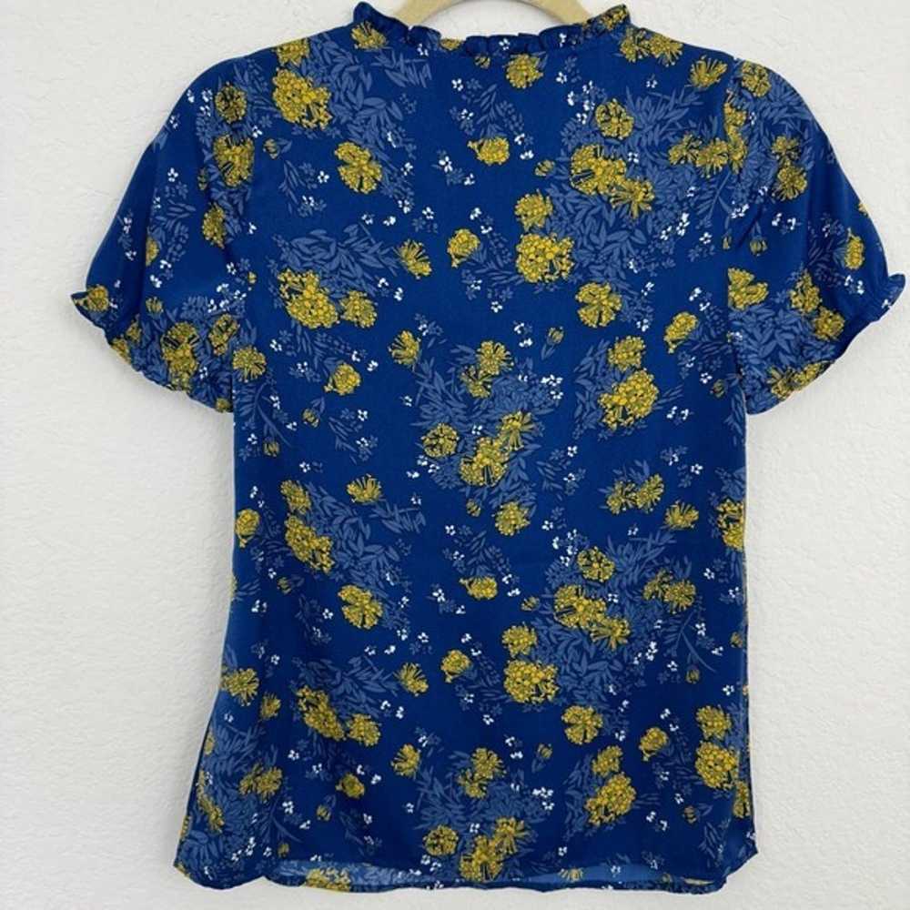 Women's Ruffle Lightweight Blouse Floral Blue Yel… - image 5