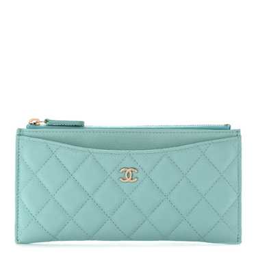 CHANEL Caviar Quilted Classic Zip Pouch Light Blue