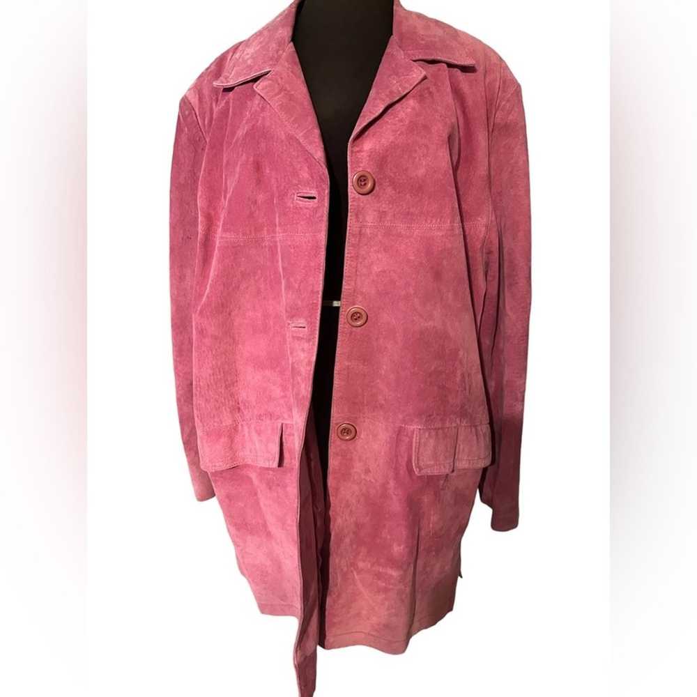 90s Vtg Pink Leather Suede Relaxed Fit Button Fro… - image 1