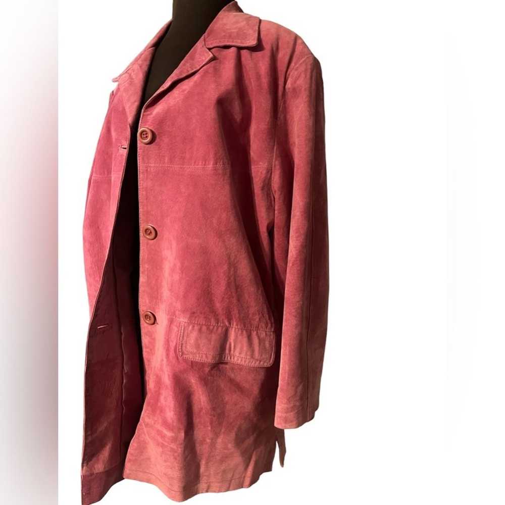 90s Vtg Pink Leather Suede Relaxed Fit Button Fro… - image 2