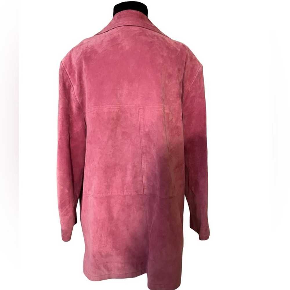 90s Vtg Pink Leather Suede Relaxed Fit Button Fro… - image 3