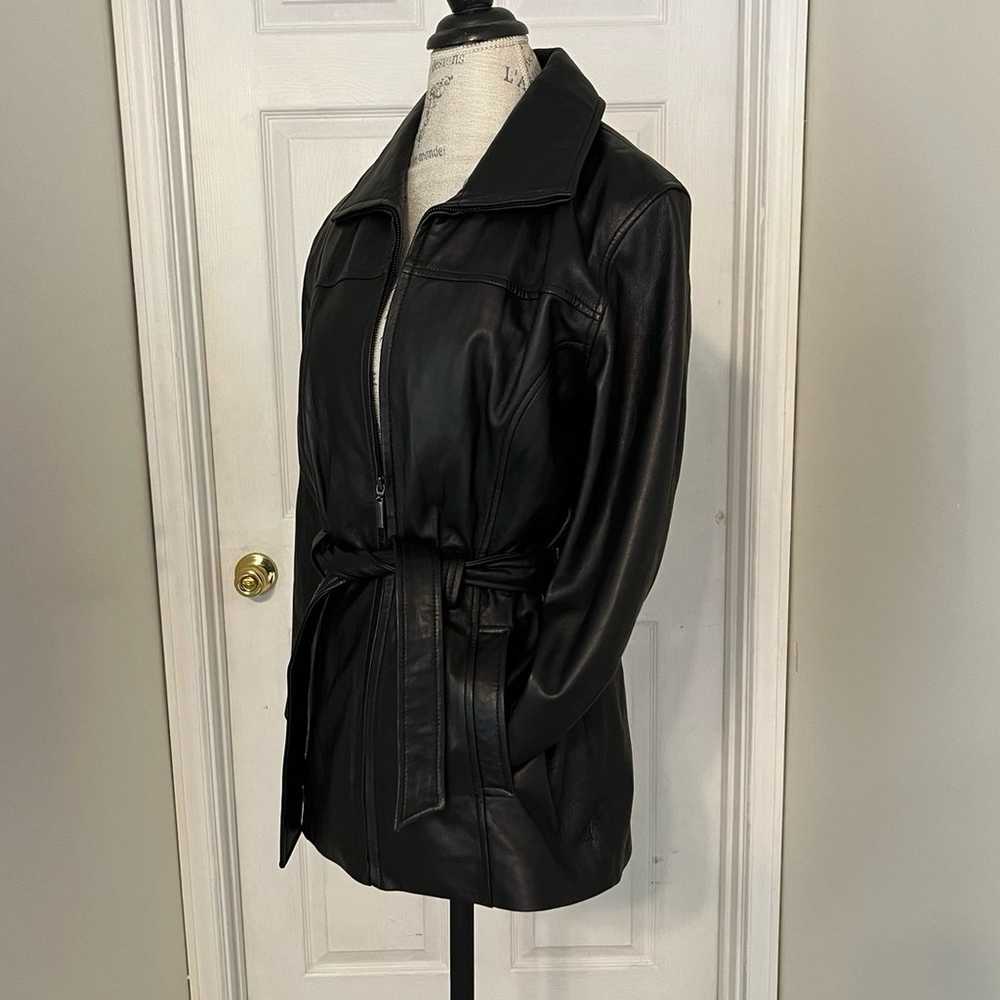 Vintage 90s Y2K Black Leather Belted Jacket Size … - image 2
