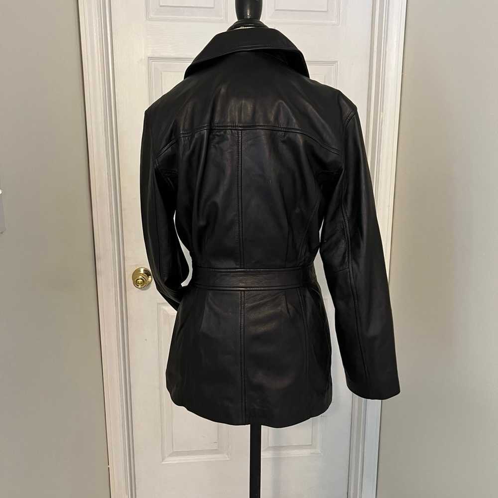 Vintage 90s Y2K Black Leather Belted Jacket Size … - image 3