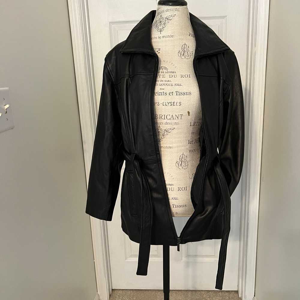 Vintage 90s Y2K Black Leather Belted Jacket Size … - image 4