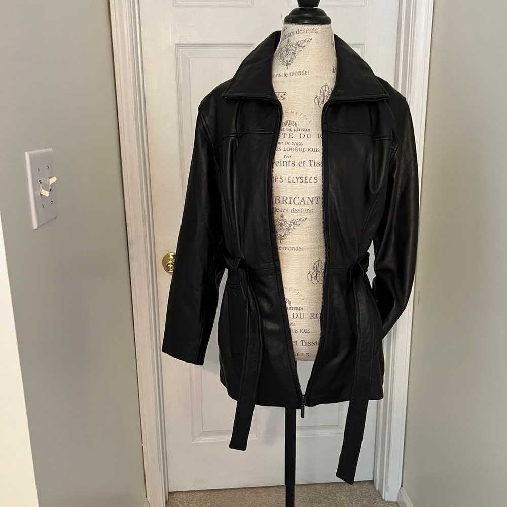 Vintage 90s Y2K Black Leather Belted Jacket Size … - image 5
