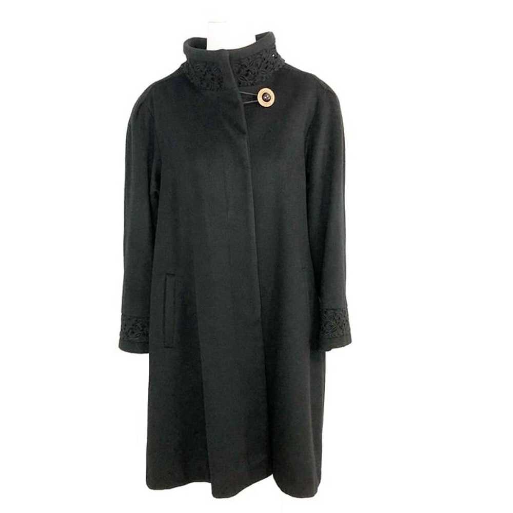 Andrea Vintage Wool Black Dress Coat with Lace De… - image 1