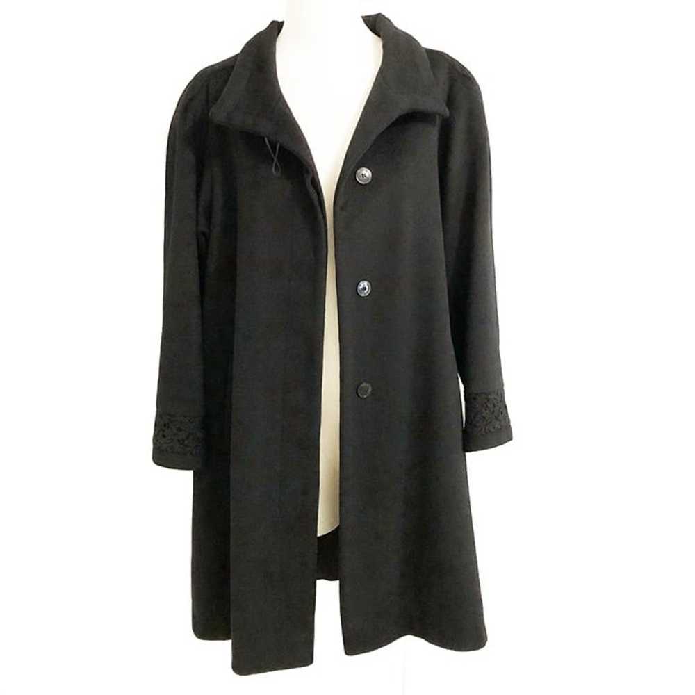 Andrea Vintage Wool Black Dress Coat with Lace De… - image 2