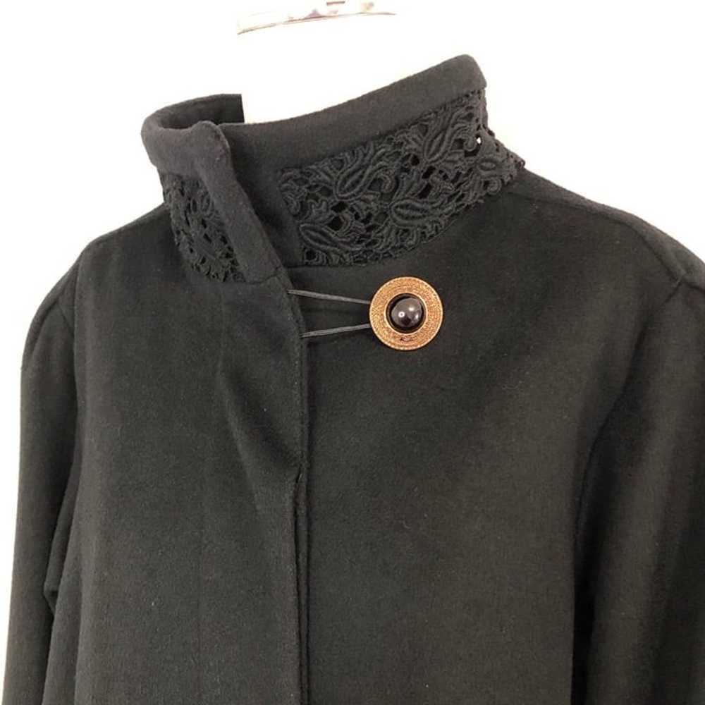 Andrea Vintage Wool Black Dress Coat with Lace De… - image 5