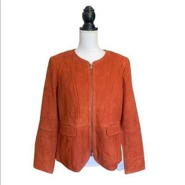 Women's orange genuine suede leather jacket - image 1