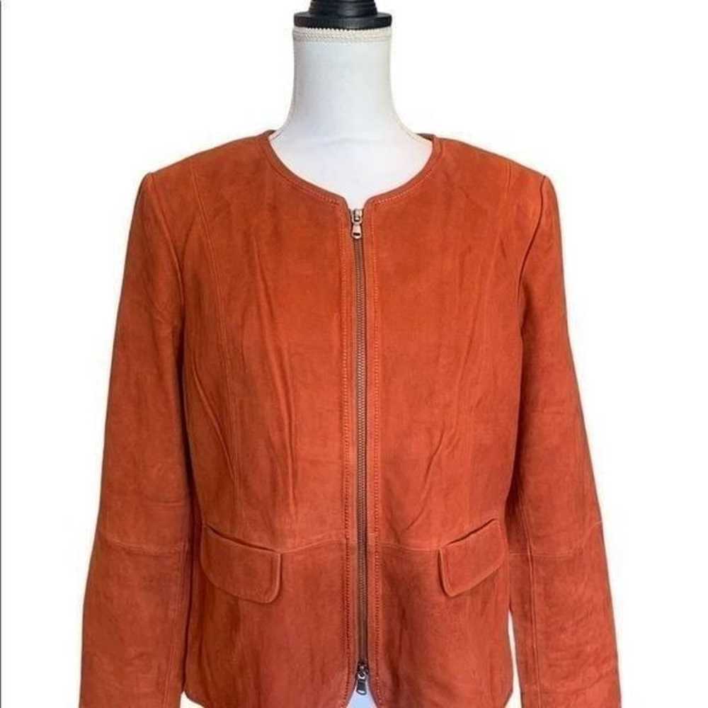 Women's orange genuine suede leather jacket - image 2