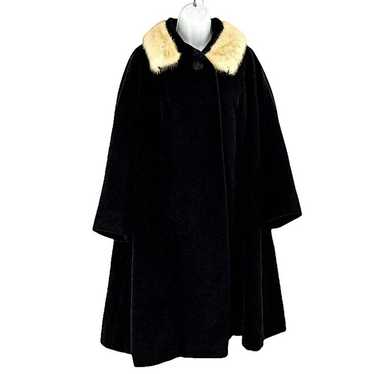 Vintage 60s black wool coat white fur collar unio… - image 1
