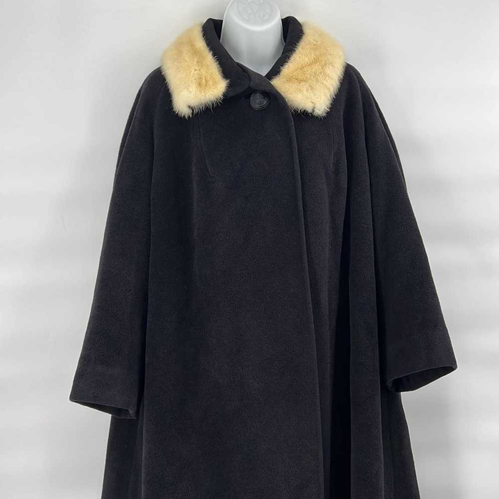 Vintage 60s black wool coat white fur collar unio… - image 2
