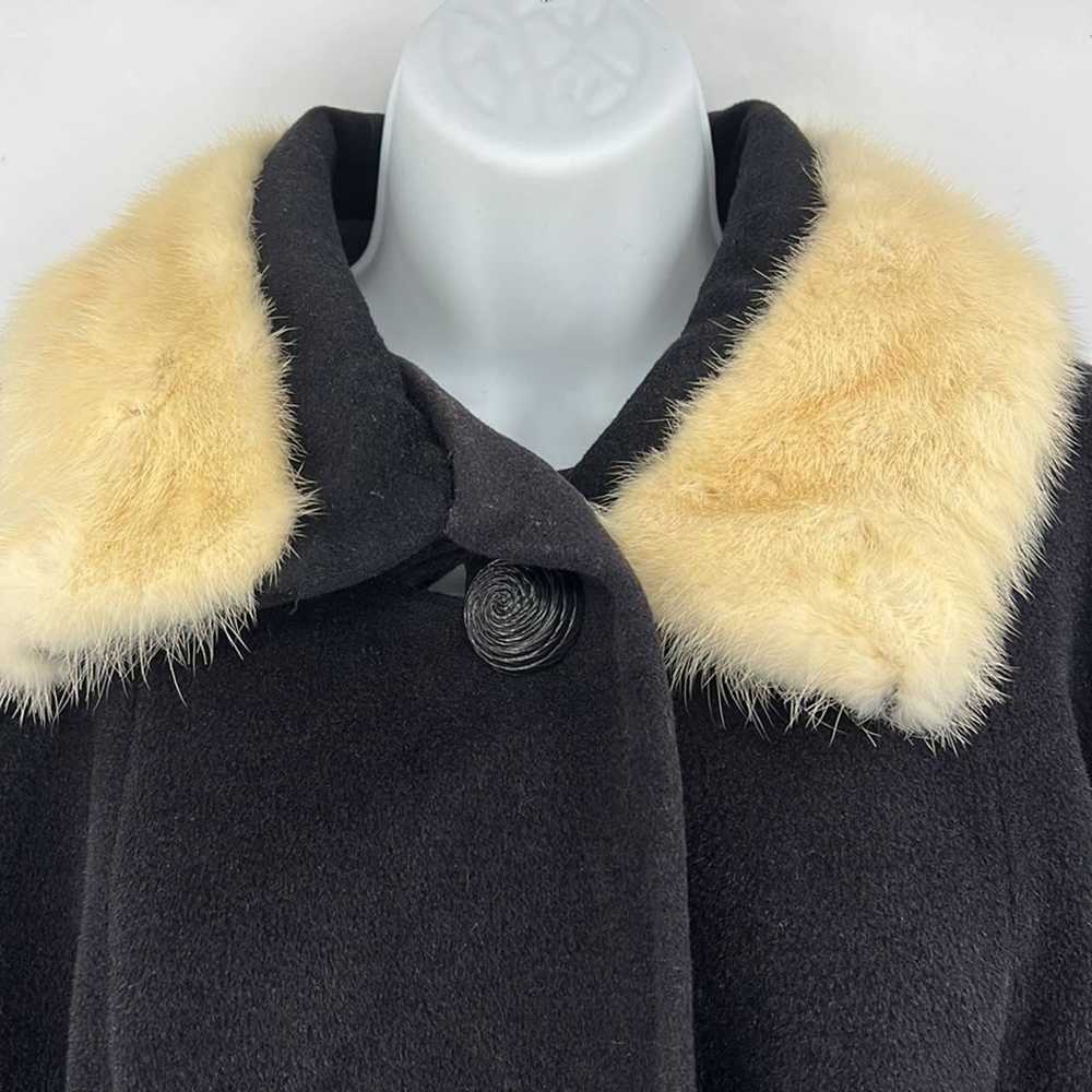 Vintage 60s black wool coat white fur collar unio… - image 5