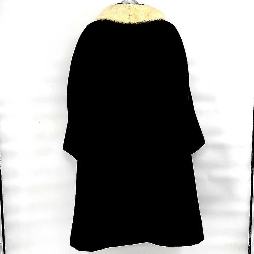 Vintage 60s black wool coat white fur collar unio… - image 6