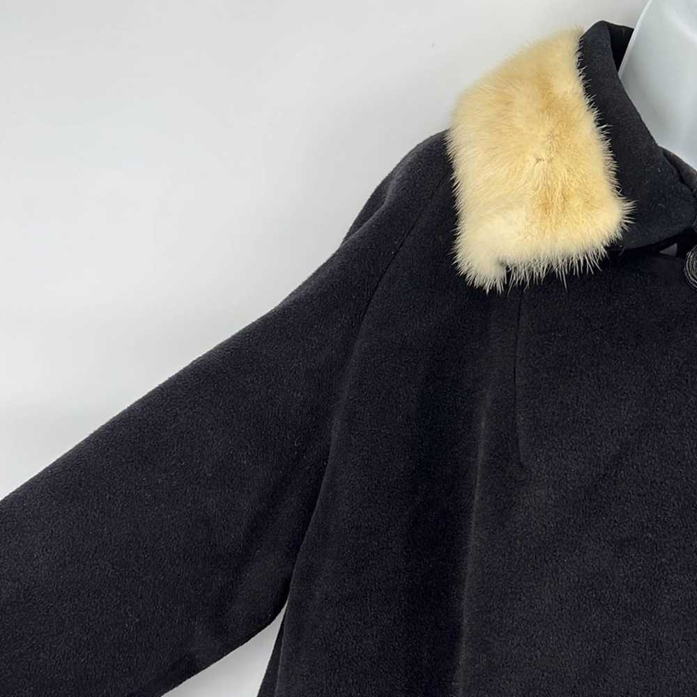 Vintage 60s black wool coat white fur collar unio… - image 9