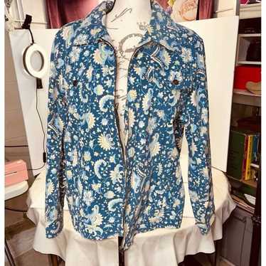 Woman Blue Floral Canvas / Denim Jacket Size 1X L… - image 1