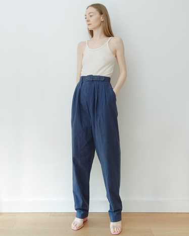 Navy Belted Pleat Trousers
