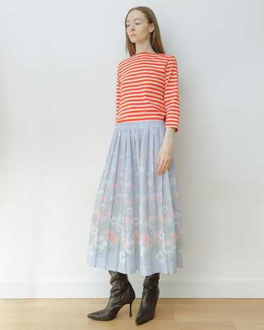 Pastel Floral Pleated Midi Skirt