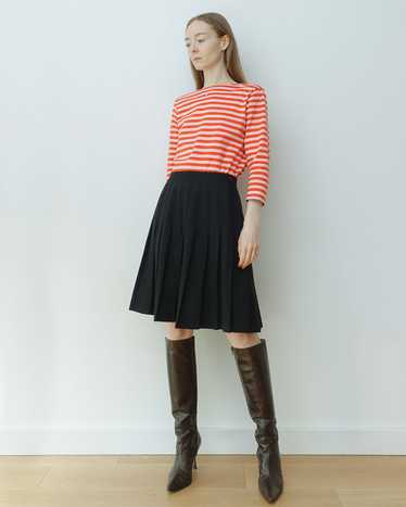 Navy Pleated Knee Length Wool Skirt