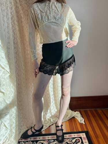 1930s Silk Chiffon Lace Tap Shorts Black