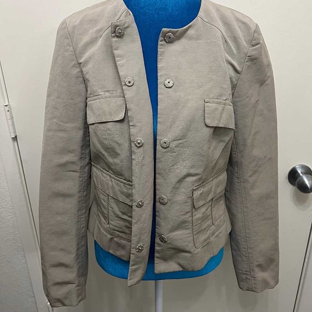REISS Khaki Beige Textured Short Jacket Blazer Sn… - image 2