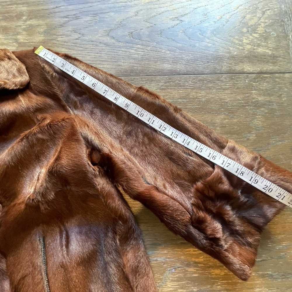 RARE Vintage Calf Hide Hair Fur Long Coat Brown W… - image 10