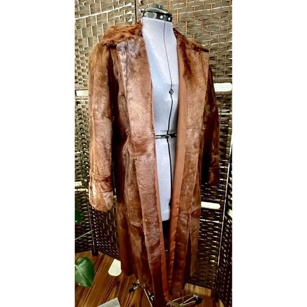 RARE Vintage Calf Hide Hair Fur Long Coat Brown W… - image 1