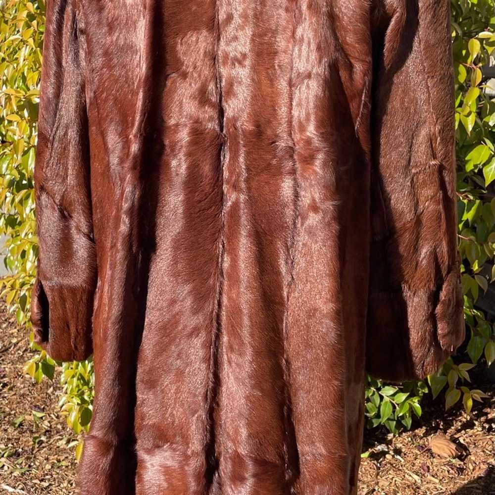 RARE Vintage Calf Hide Hair Fur Long Coat Brown W… - image 4