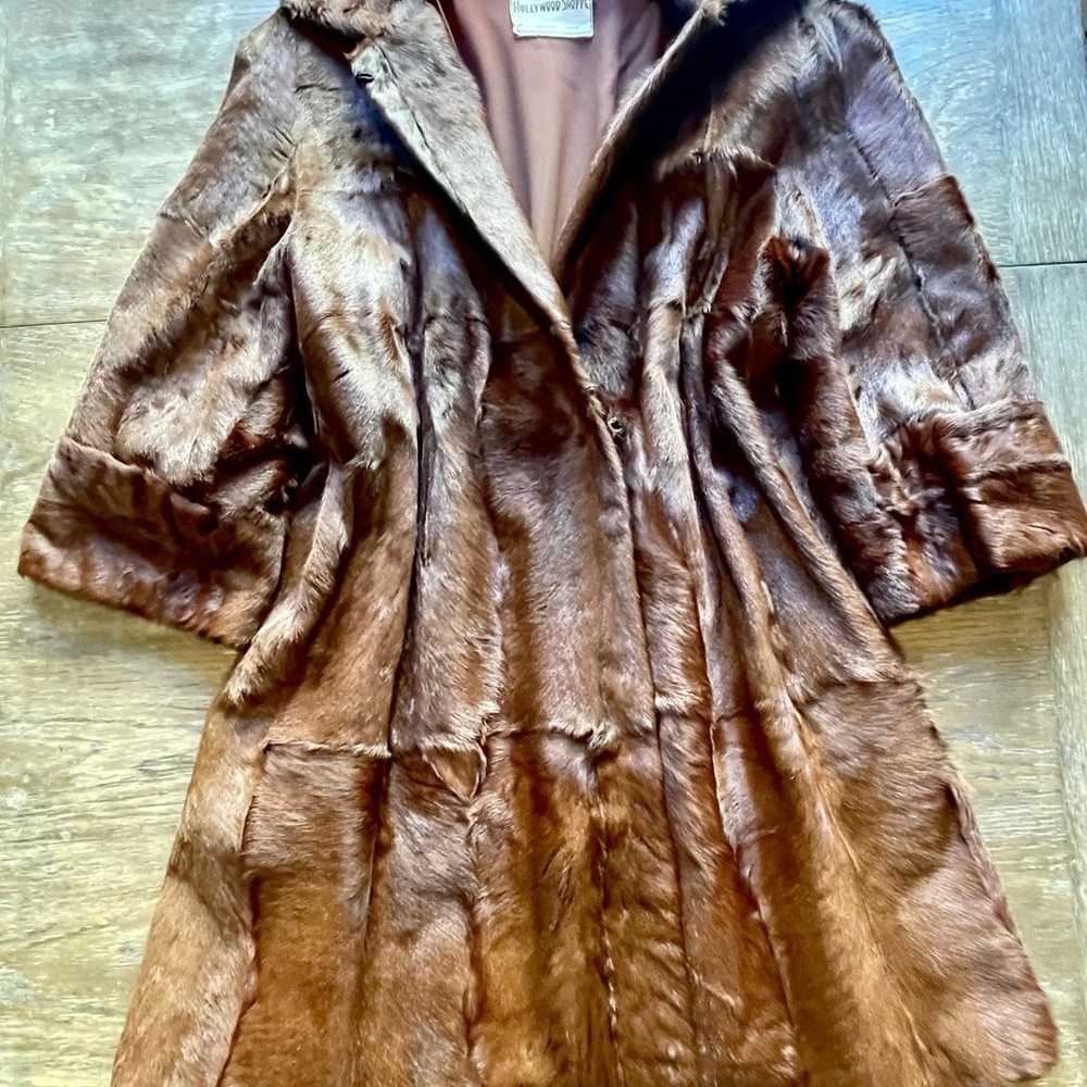 RARE Vintage Calf Hide Hair Fur Long Coat Brown W… - image 6