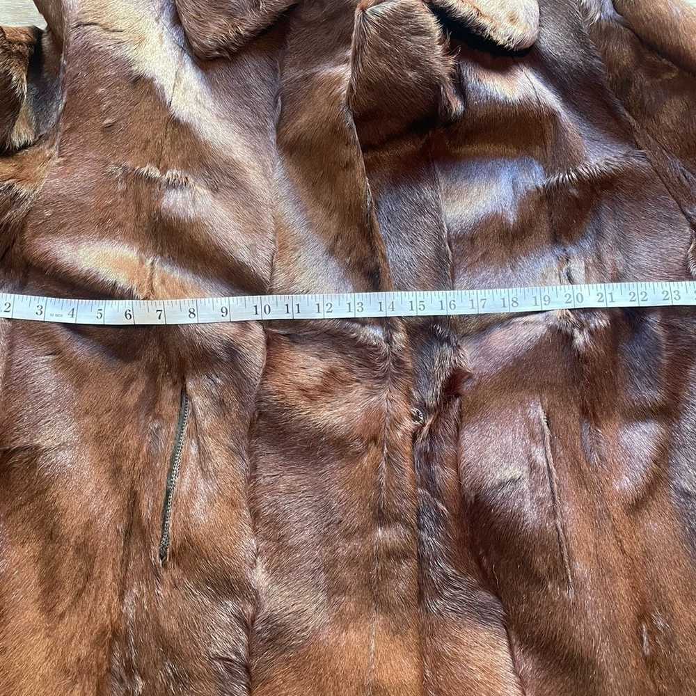 RARE Vintage Calf Hide Hair Fur Long Coat Brown W… - image 8