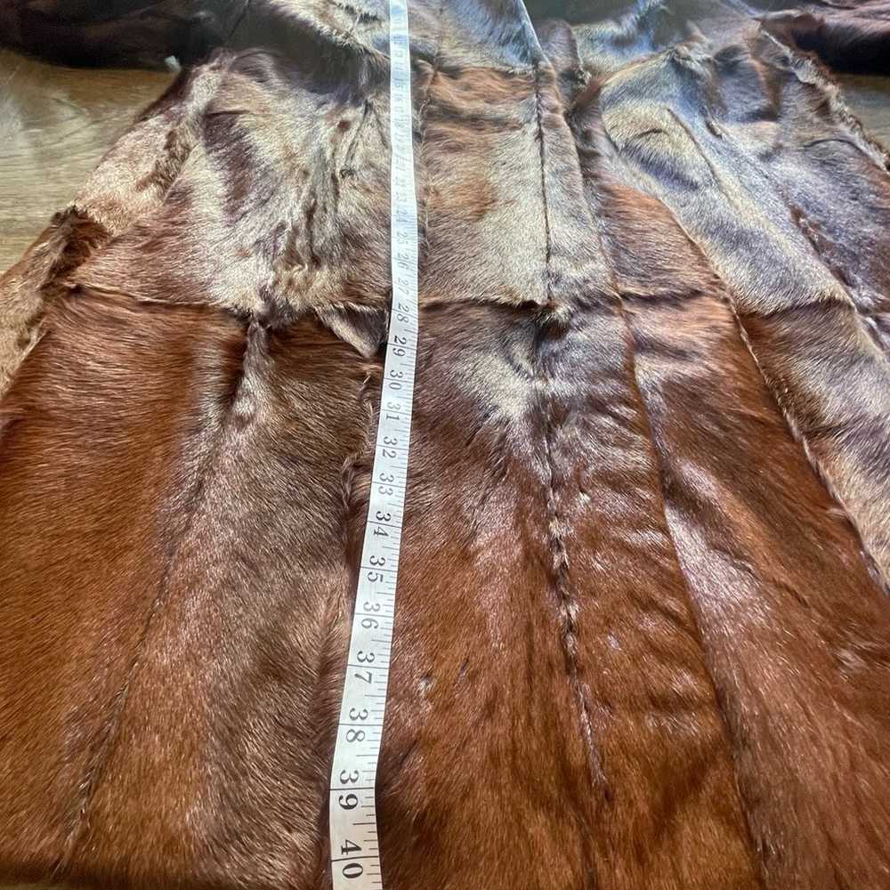 RARE Vintage Calf Hide Hair Fur Long Coat Brown W… - image 9