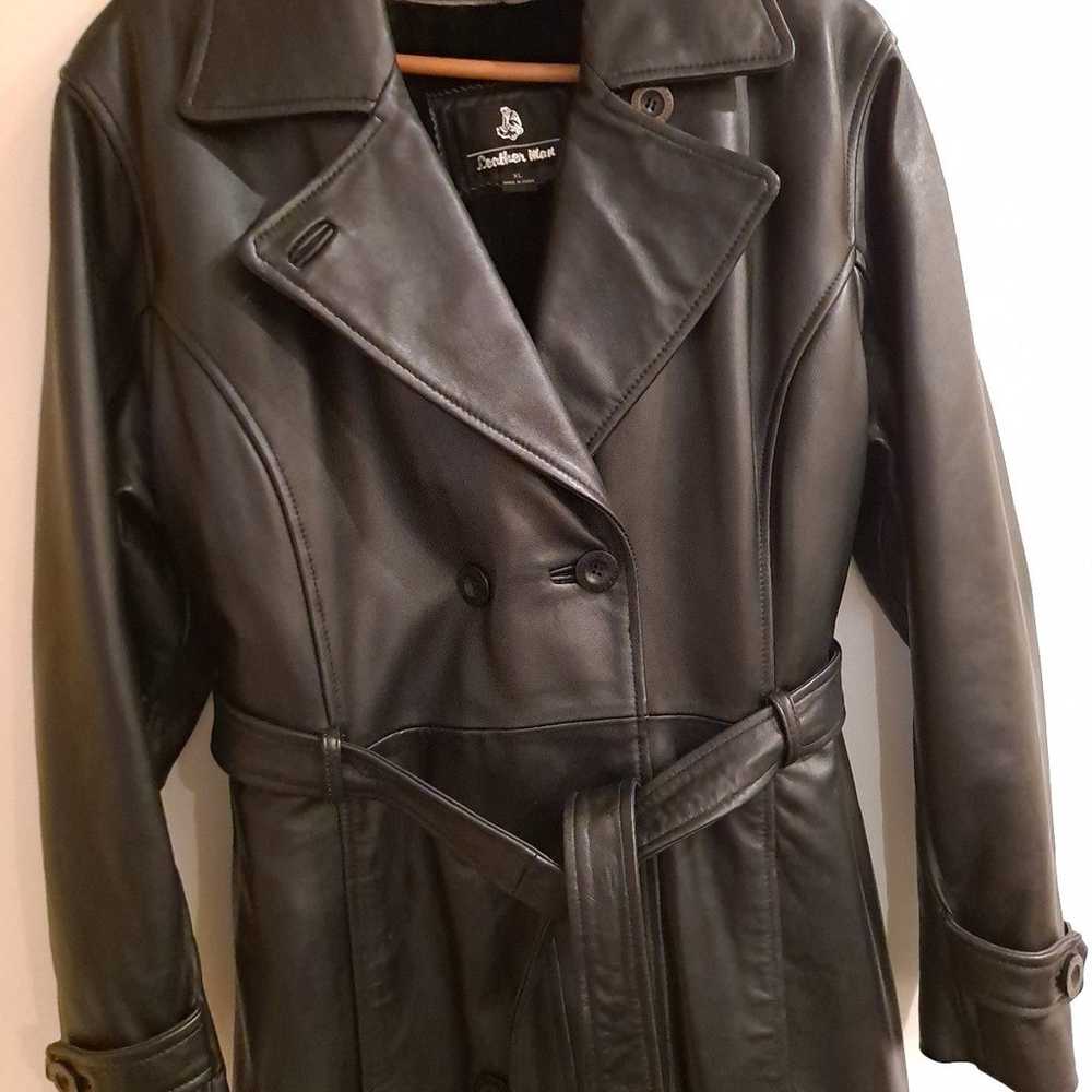 Long Double Breasted Leather Coat - image 1