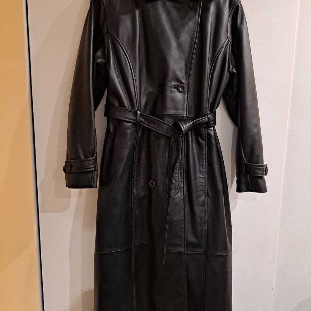 Long Double Breasted Leather Coat - image 2